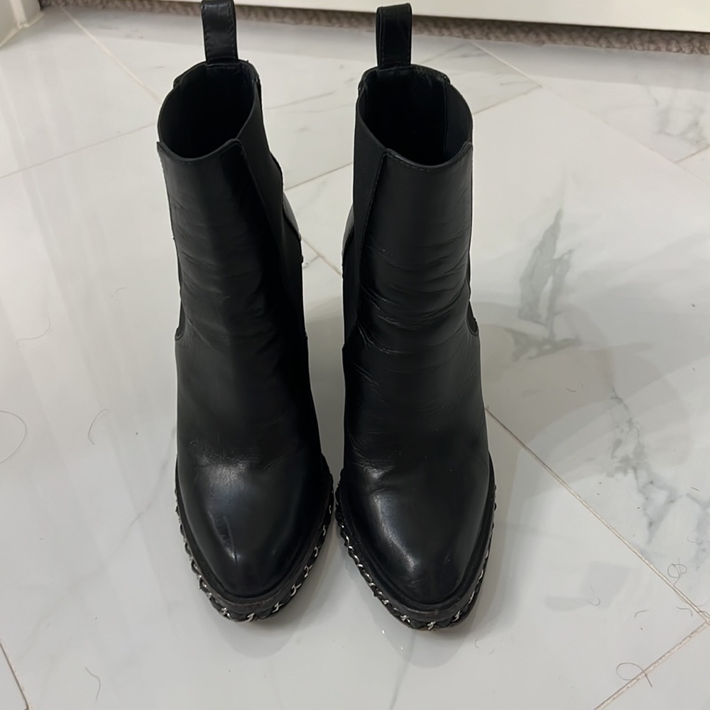 Chanel silver-tone chain black leather boots 36.5 - Picture 6 of 6